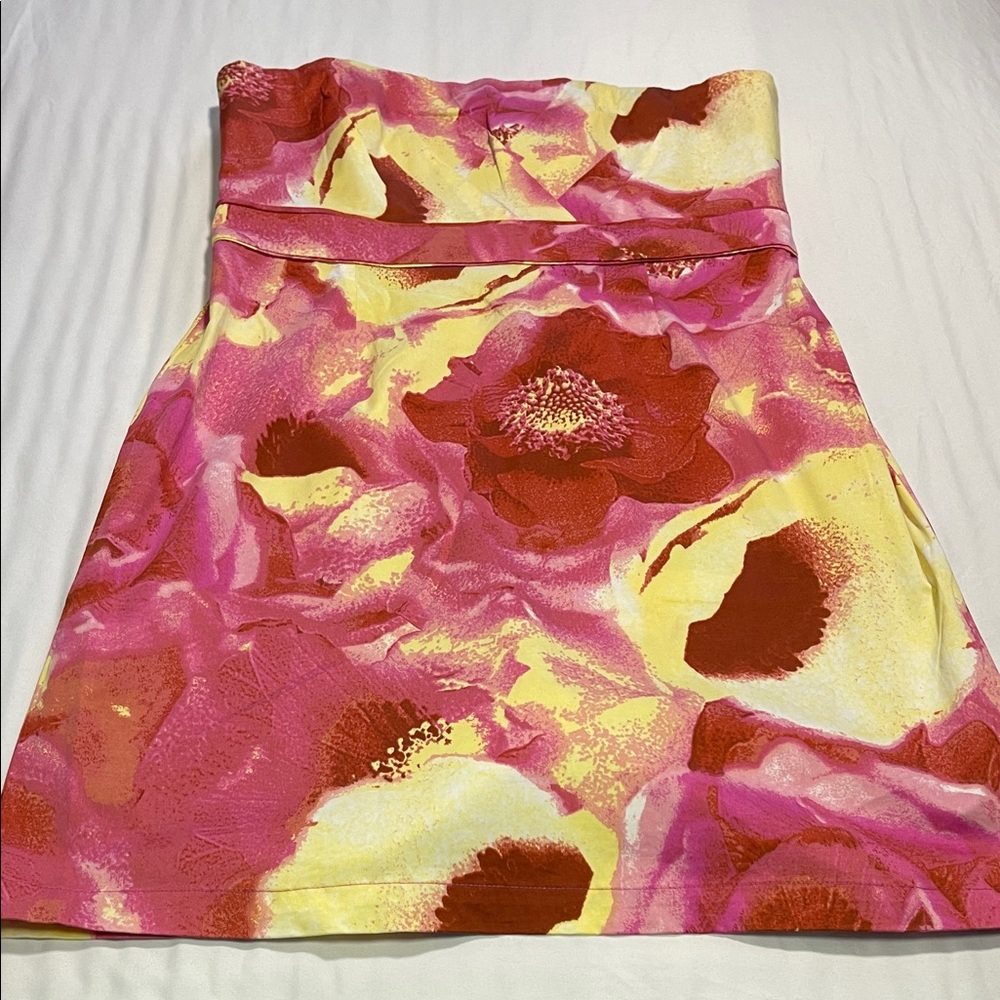 New York & Company Strapless Pink and Yellow Dress
